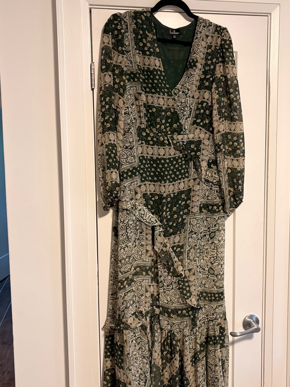 Lulu's Olive Green Paisley Wrap Maxi Dress - XS